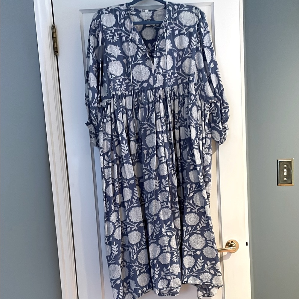 Block Print Floral Midi Dress